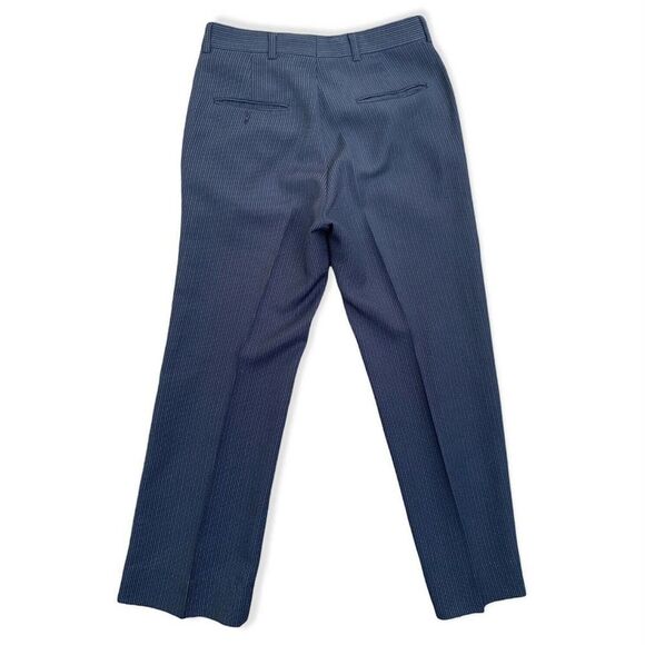 Vintage1970s Pinstripe‎ Mens Straight Leg Pants Navy Blue Cotton Blend - Picture 6 of 6